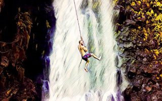 Hombre haciendo salto catarata