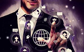 Hombre de negocios seleccionando red social